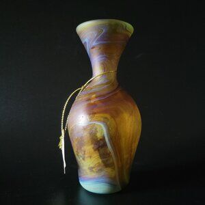 Handblown Phoenician Style Vase, Phonecician Bud Vase Brown and Blue 5.375"